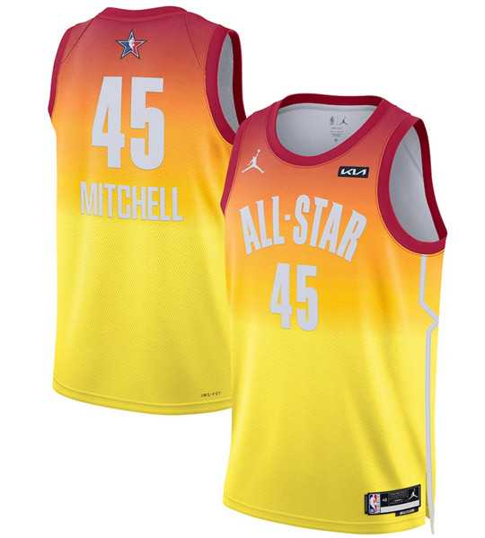 Men's 2023 All-Star #45 Donovan Mitchell Orange Game Swingman Stitched Basketball Jersey Dzhi